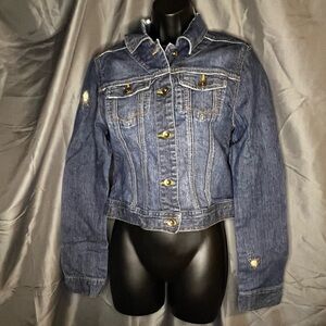 Lilu distressed cropped jean jacket. Size Medium.